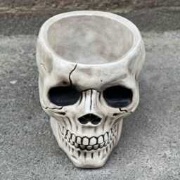 Garden Skull Figurine Stone Decoration Gothic Home Sculpture Cement Ornament Handmade Art Halloween Statue Yard - thumbnail 2