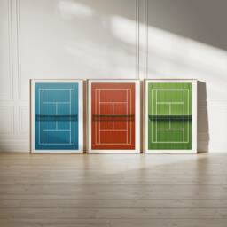Tennis Court Print Set - 3 Boys Bedroom Posters - Sport Wall Art Kids Room Decor Gift Minimalist Artwork Girls Gifts Player - thumbnail 2