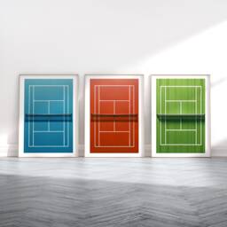 Tennis Court Print Set - 3 Boys Bedroom Posters - Sport Wall Art Kids Room Decor Gift Minimalist Artwork Girls Gifts Player - thumbnail 1