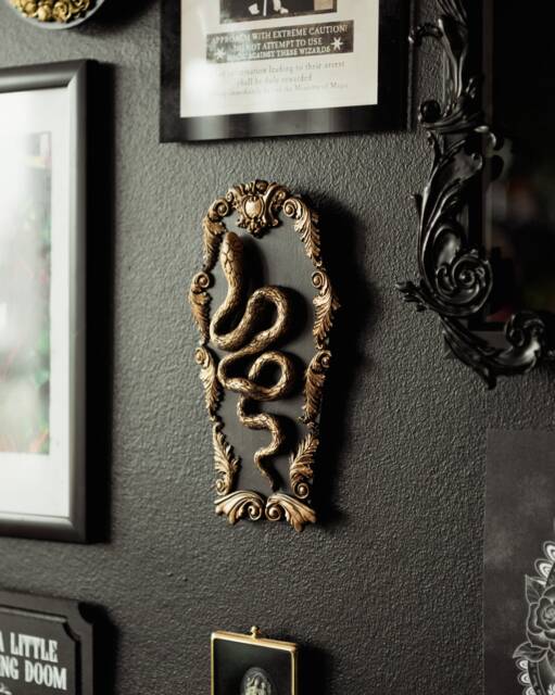 Ornate Snake in Coffin Wall Art/Handmade Gothic Home Decor Dark Academia Hanging Goth Gallery Oddity Silver Or Gold - image 1