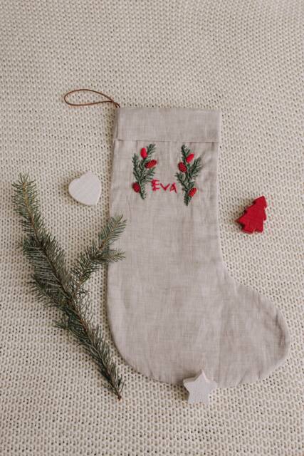 Personalize Christmas Stocking Linen Personalise Embroidery Stockings - image 1