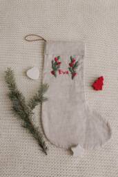 Personalize Christmas Stocking Linen Personalise Embroidery Stockings - thumbnail 1