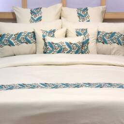 King, Queen & Twin Size Ivory Decorative Duvet Cover Set, Cotton Embroidery, Abstract Contemporary - Fern Embroidery - thumbnail 2