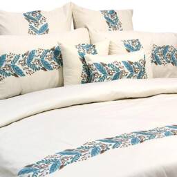 King, Queen & Twin Size Ivory Decorative Duvet Cover Set, Cotton Embroidery, Abstract Contemporary - Fern Embroidery - thumbnail 3
