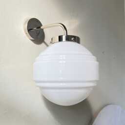 Milk Glass Wall Lamp With Silver Top, White Globe Sconce Silver, Light, Light Fixture, Mirror Lighting - thumbnail 3