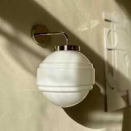 Milk Glass Wall Lamp With Silver Top, White Globe Sconce Silver, Light, Light Fixture, Mirror Lighting - thumbnail 2