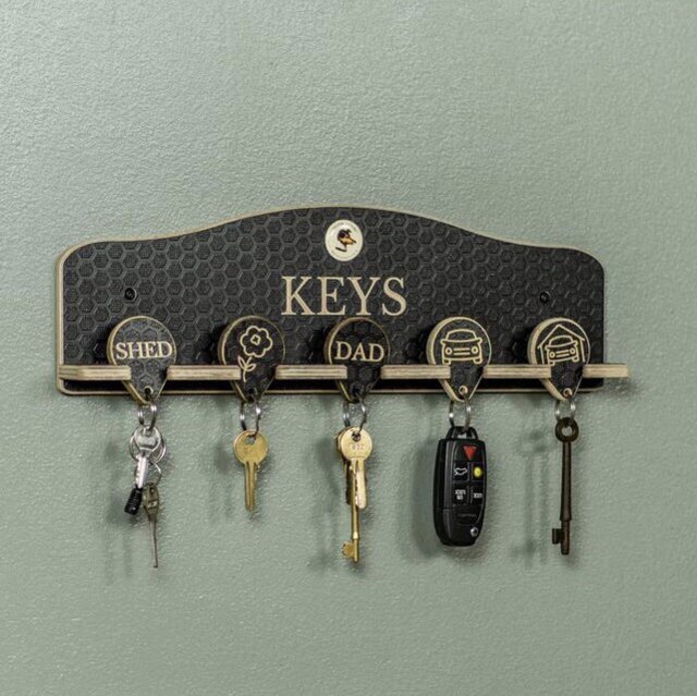 Key Rack & Keyring Set, Wooden Engraved Wall Mounted Personalised Hooks Many Designs Or Custom With Initials, Home Decor Gifts - image 1