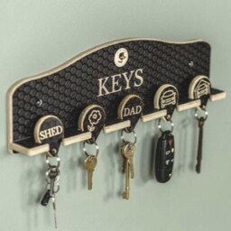 Wooden Engraved Wall Mounted Keyholder Rack & Keyring Set, Hanging Personalised Grey Keyring Hooks With 17 Designs Or Custom Initials - thumbnail 4