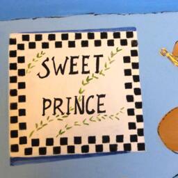 Sweet Prince - Teddy Bear Floorcloth For Baby Nursery, Blue Brown Vinyl Art - thumbnail 4