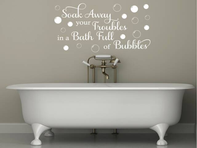 Soak Away Troubles Bathroom Wall Decal Relaxing Bubble Bath Quote - image 1
