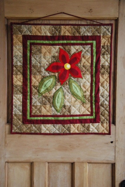 Handmade Flower Quilt Wall Hanging, Appliqued Cotton & Wool Felt, 21.5x19.5 - image 1