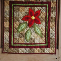 Handmade Flower Quilt Wall Hanging, Appliqued Cotton & Wool Felt, 21.5x19.5 - thumbnail 3