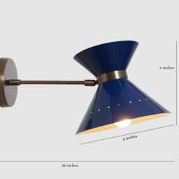 Mid-Century Modern Blue Metal Wall Sconce, Adjustable Arm Lighting - thumbnail 3