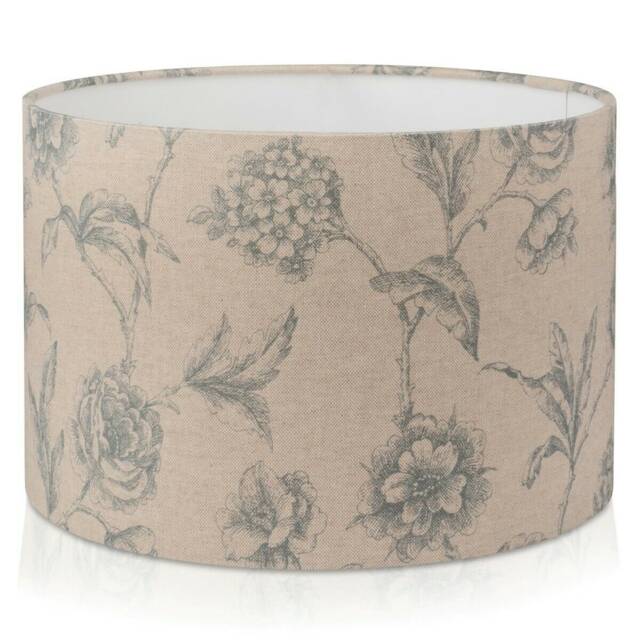 Floral Rose Linen Drum Lampshade, Duck Egg Cream, Handmade in UK - image 1