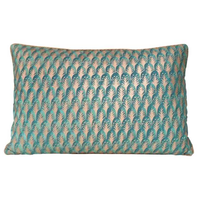 Fortuny Fabric Throw Pillow Cover Emerald & Gold Piumette Pattern - Made in Italy - image 1