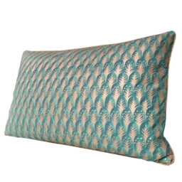 Fortuny Fabric Throw Pillow Cover Emerald & Gold Piumette Pattern - Made in Italy - thumbnail 4