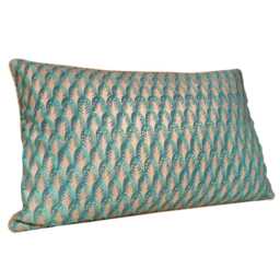 Fortuny Fabric Throw Pillow Cover Emerald & Gold Piumette Pattern - Made in Italy - thumbnail 3