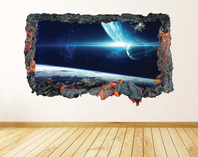 Outer Space Wall Decal 3D Smashed Lava Fire Art Sticker Kids Bedroom Decor