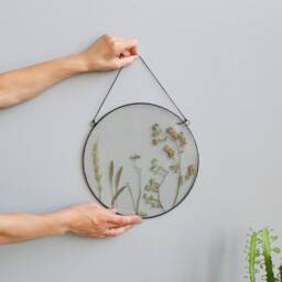 Pressed Summer Wildflower Wall Hanging, Foral Botanical Art, Framed Dried Plants Decor, Stained Glass Floating Frame - thumbnail 3