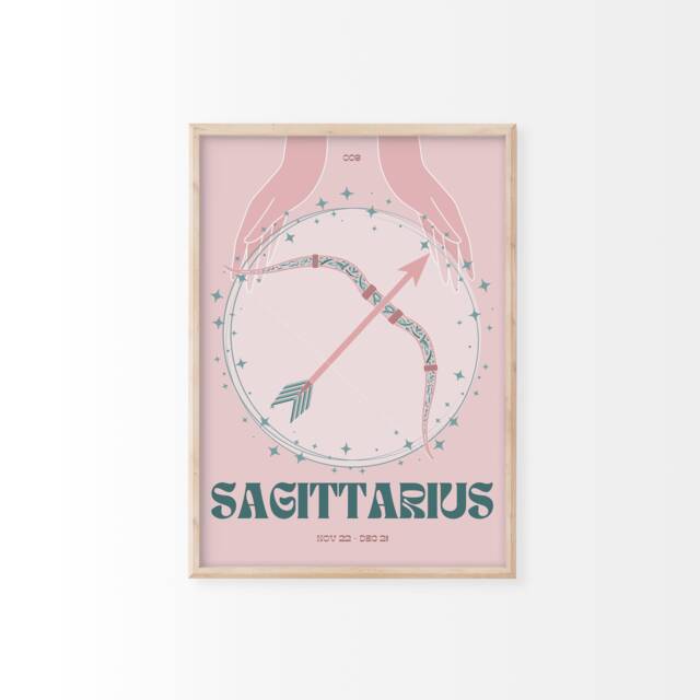 Sagittarius Zodiac Print - Astrology Prints, Colourful Wall Art, Retro Print, Star Sign, Eclectic Decor - image 1