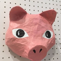 Paper Mache Pig Head, Crispim. Sweet Farm Animal, Colorful Wall Decor - thumbnail 2