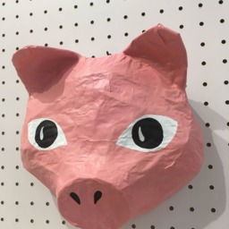 Paper Mache Pig Head, Crispim. Sweet Farm Animal, Colorful Wall Decor - thumbnail 3