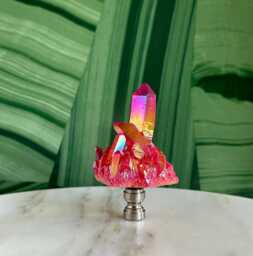 Iridescent Quartz Cluster Lamp Finial in Cherry Red On Brushed Nickel Hardware - A Single - thumbnail 1
