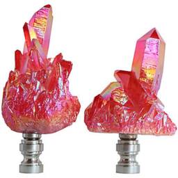 Iridescent Quartz Cluster Lamp Finial in Cherry Red On Brushed Nickel Hardware - A Single - thumbnail 3