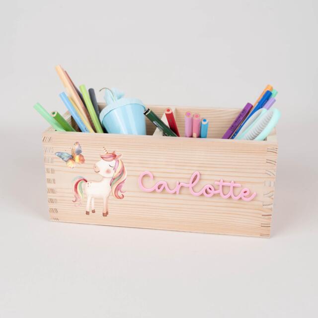 Personalized Unicorn Rainbow Pen Holder, Desk Organizer Wood With Acrylic Name, School Enrollment Cup, Child Gift - image 1