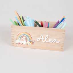 Personalized Unicorn Rainbow Pen Holder, Desk Organizer Wood With Acrylic Name, School Enrollment Cup, Child Gift - thumbnail 2