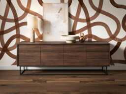 Modern Walnut Credenza, Mid Century Sideboard, Minimalist Living Room Storage Cabinet