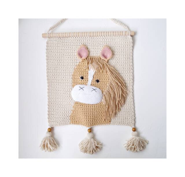 Horse Crochet Wall Hanging For Nursery Room Cotton Decor Bedroom Nursery Farm Animal Tapestry Kids Farmhouse Art - image 1