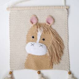 Horse Crochet Wall Hanging For Nursery Room Cotton Decor Bedroom Nursery Farm Animal Tapestry Kids Farmhouse Art - thumbnail 2