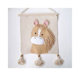 Horse Crochet Wall Hanging For Nursery Room Cotton Decor Bedroom Nursery Farm Animal Tapestry Kids Farmhouse Art