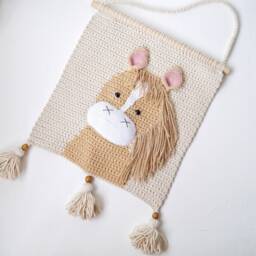 Horse Crochet Wall Hanging For Nursery Room Cotton Decor Bedroom Nursery Farm Animal Tapestry Kids Farmhouse Art - thumbnail 3