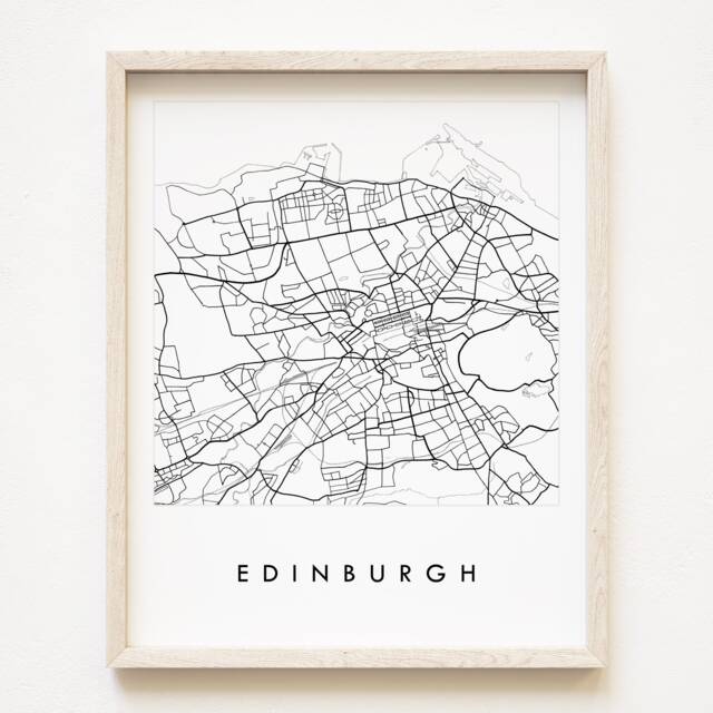 Edinburgh Map Hand Drawn Street Scotland City Drawing Black & White - Art Print Wedding Anniversary Gift Scottish Travel Wall - image 1