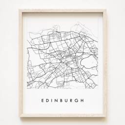 Edinburgh Map Hand Drawn Street Scotland City Drawing Black & White - Art Print Wedding Anniversary Gift Scottish Travel Wall - thumbnail 1
