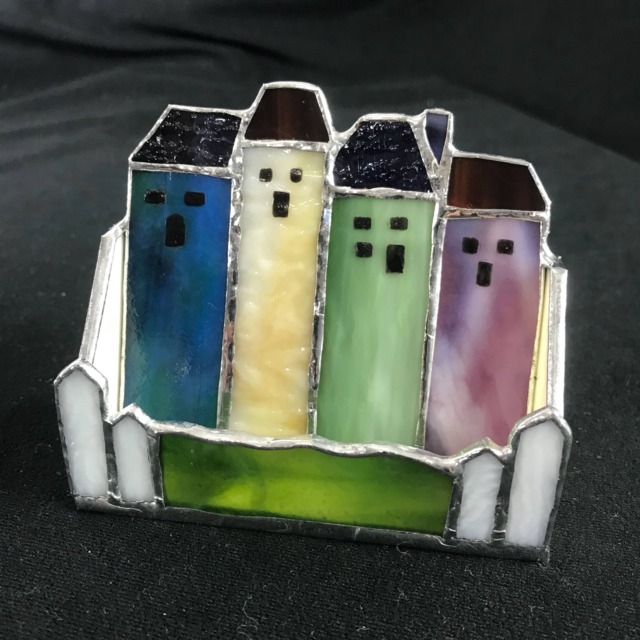 House Business Card Holder Stained Glass Handmade Signed Realtor Houses - image 1