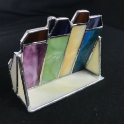 House Business Card Holder Stained Glass Handmade Signed Realtor Houses - thumbnail 2
