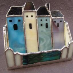 House Business Card Holder Stained Glass Handmade Signed Realtor Houses - thumbnail 3
