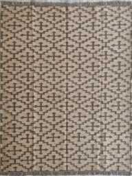 Handwoven Wool Jute Flatweave Rug - Brown & Ivory Tribal Scroll Rug, Geometric Artisan Kilim - thumbnail 1