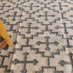 Handwoven Wool Jute Flatweave Rug - Brown & Ivory Tribal Scroll Rug, Geometric Artisan Kilim - thumbnail 4