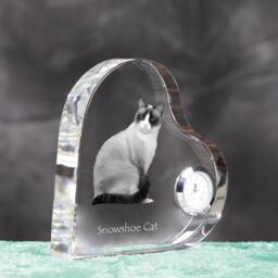 Snowshoe Cat - Crystal Clock in The Shape Of A Heart With Image Pure-Bred Cat - thumbnail 3