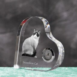 Snowshoe Cat - Crystal Clock in The Shape Of A Heart With Image Pure-Bred Cat - thumbnail 2