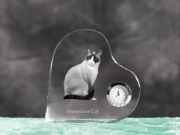 Snowshoe Cat - Crystal Clock in The Shape Of A Heart With Image Pure-Bred Cat - thumbnail 1