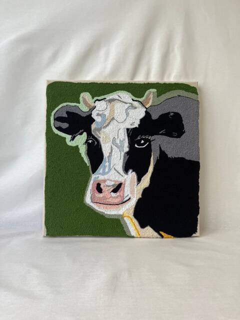 Punch Needle Cow Wall Hanging Vibrant Farmhouse Textile Art - image 1