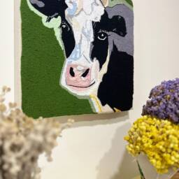Punch Needle Cow Wall Hanging Vibrant Farmhouse Textile Art - thumbnail 3