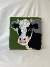Punch Needle Cow Wall Hanging Vibrant Farmhouse Textile Art - thumbnail 1