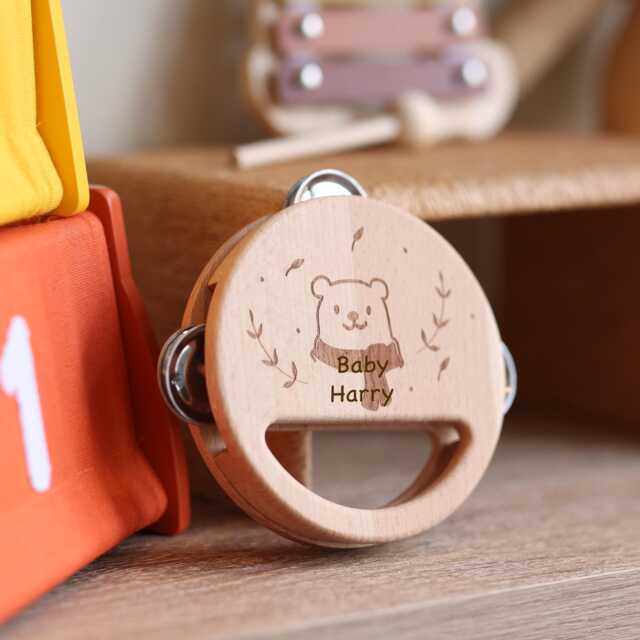 Personalised Wooden Tambourine - Baby Music Toy, Custom Name Gift - image 1