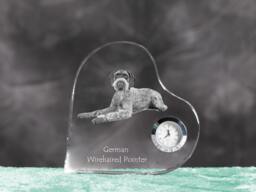 German Wirehaired Pointer - Crystal Clock in The Shape Of A Heart With Image Pure-Bred Dog - thumbnail 1